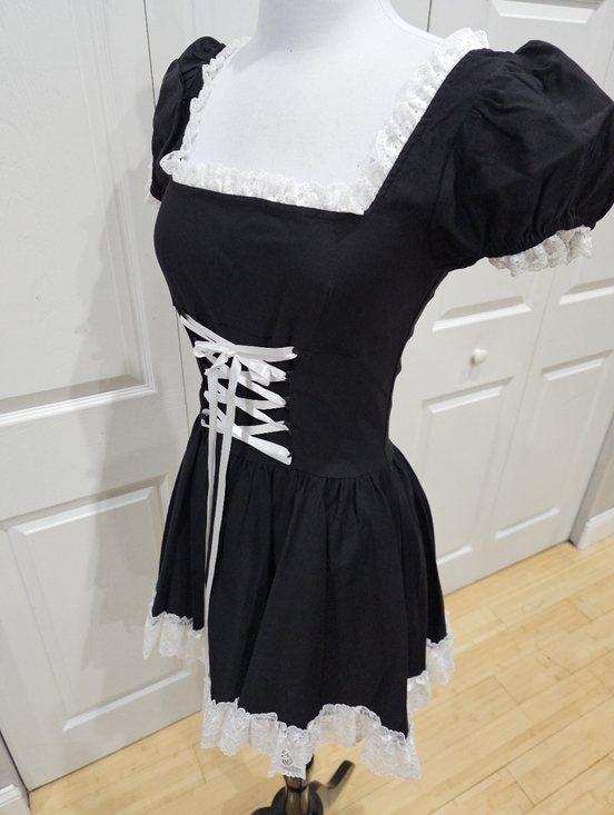 Dolls Kill Widow Cute Goth Absolute Grim Black White Lace Up Corset Mini Dress S - Picture 9 of 11